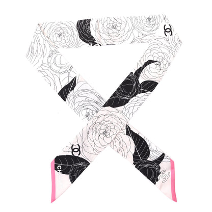 Chanel Silk CC Camellia Slim Bandeau Scarf Light Pink White 1 of 3