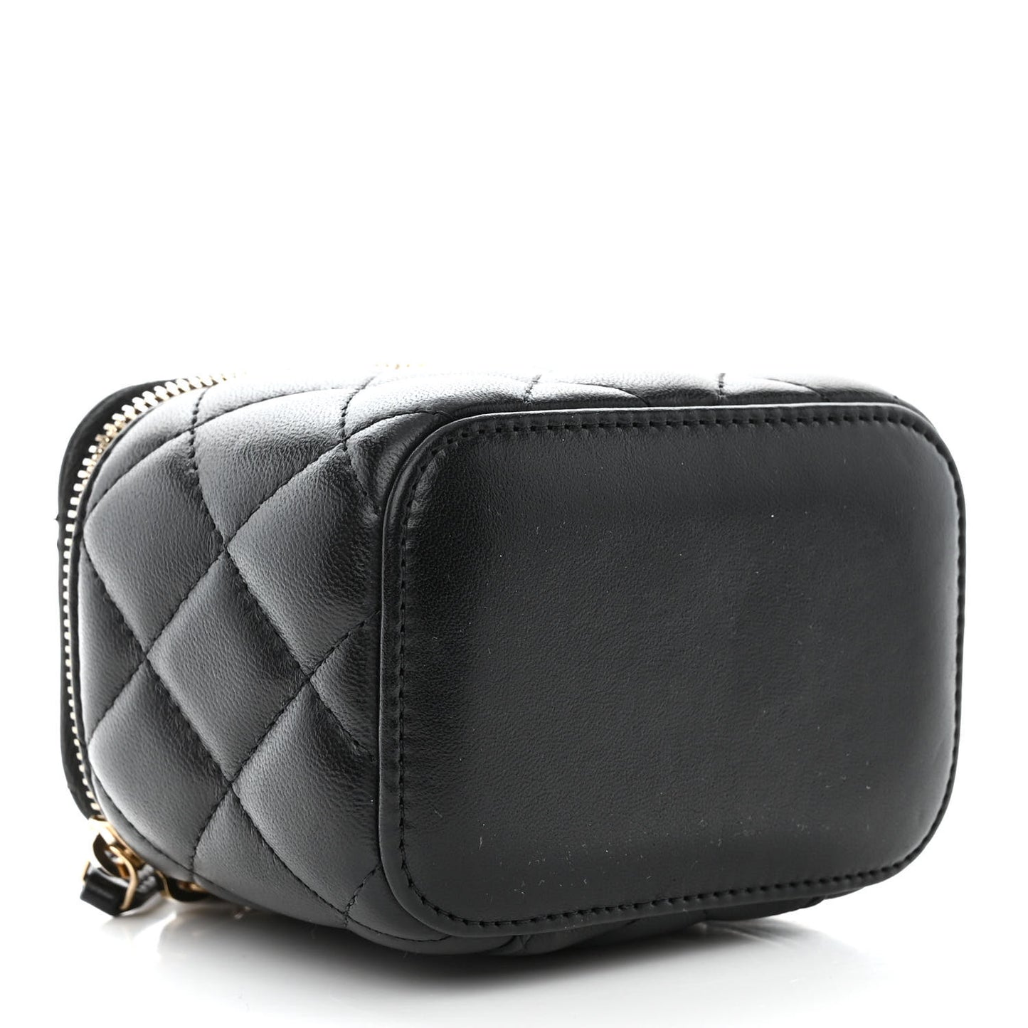 Lambskin Quilted Mini Pearl Crush Vanity Case With Chain Black