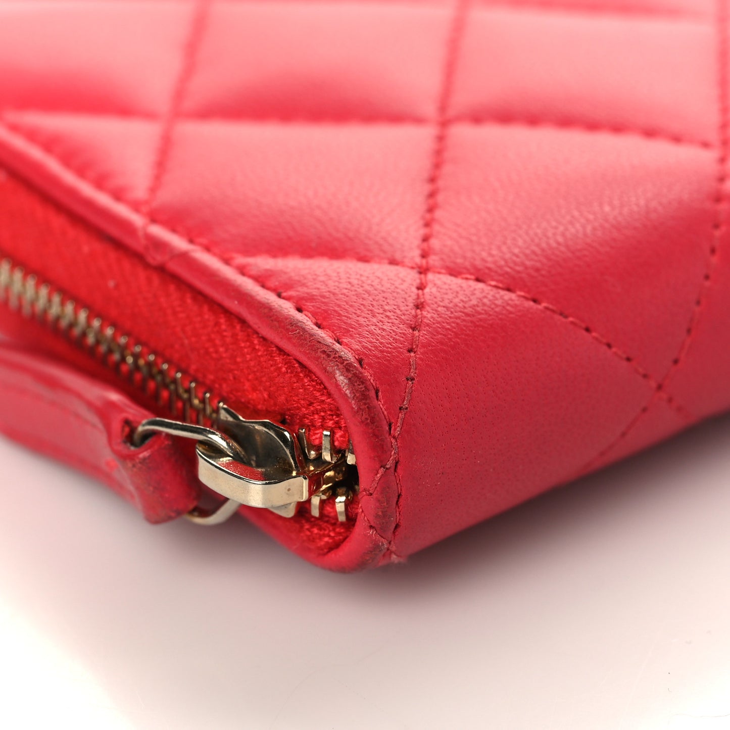 Lambskin Quilted Medium Zip Around Wallet Light Red