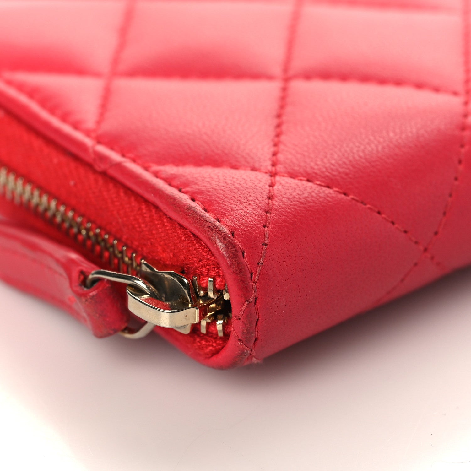 Chanel Lambskin Quilted Medium Zip Around Wallet Light Red 9 of 12