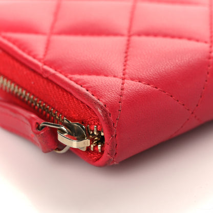 Chanel Lambskin Quilted Medium Zip Around Wallet Light Red 9 of 12