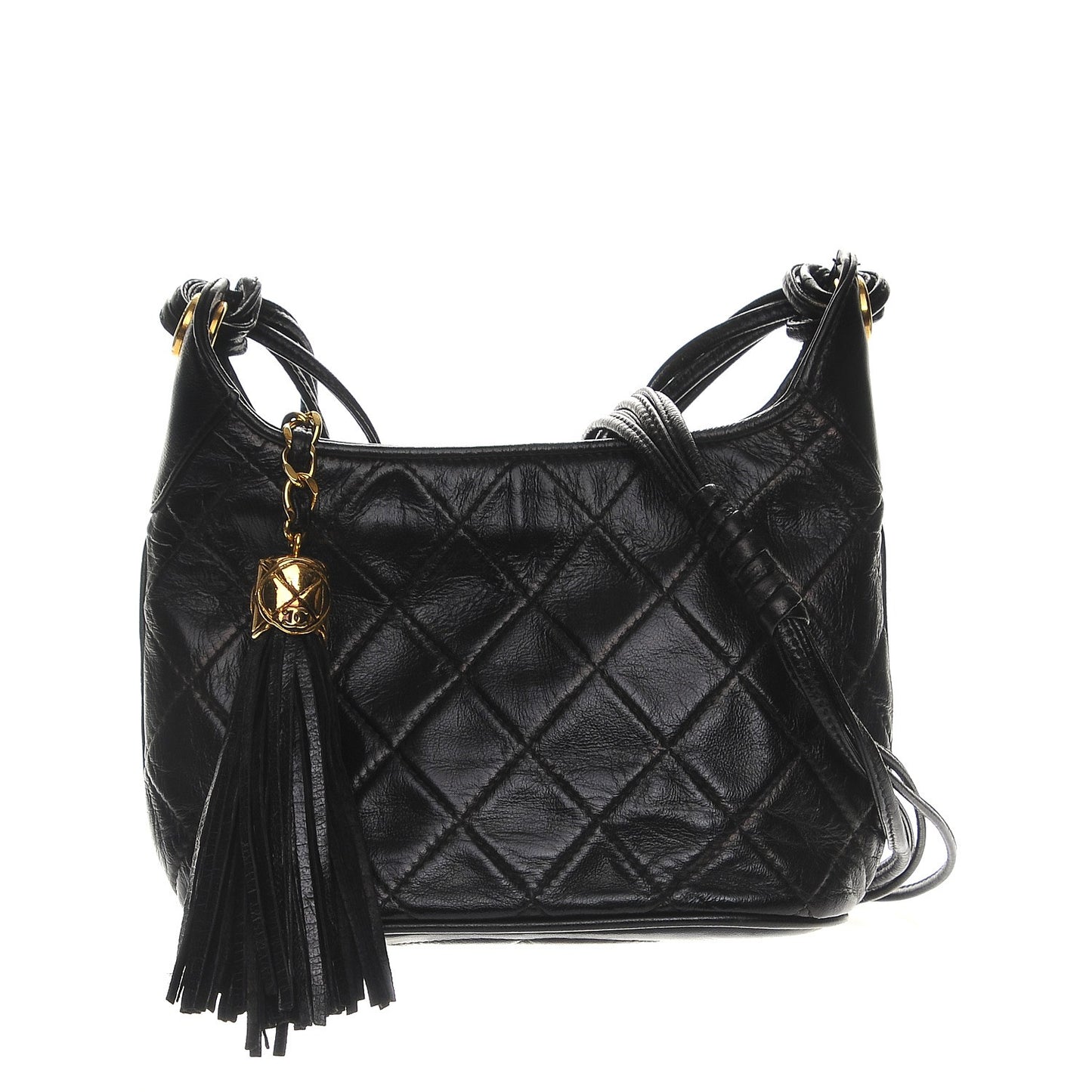 Lambskin Quilted Tassel Bag Black