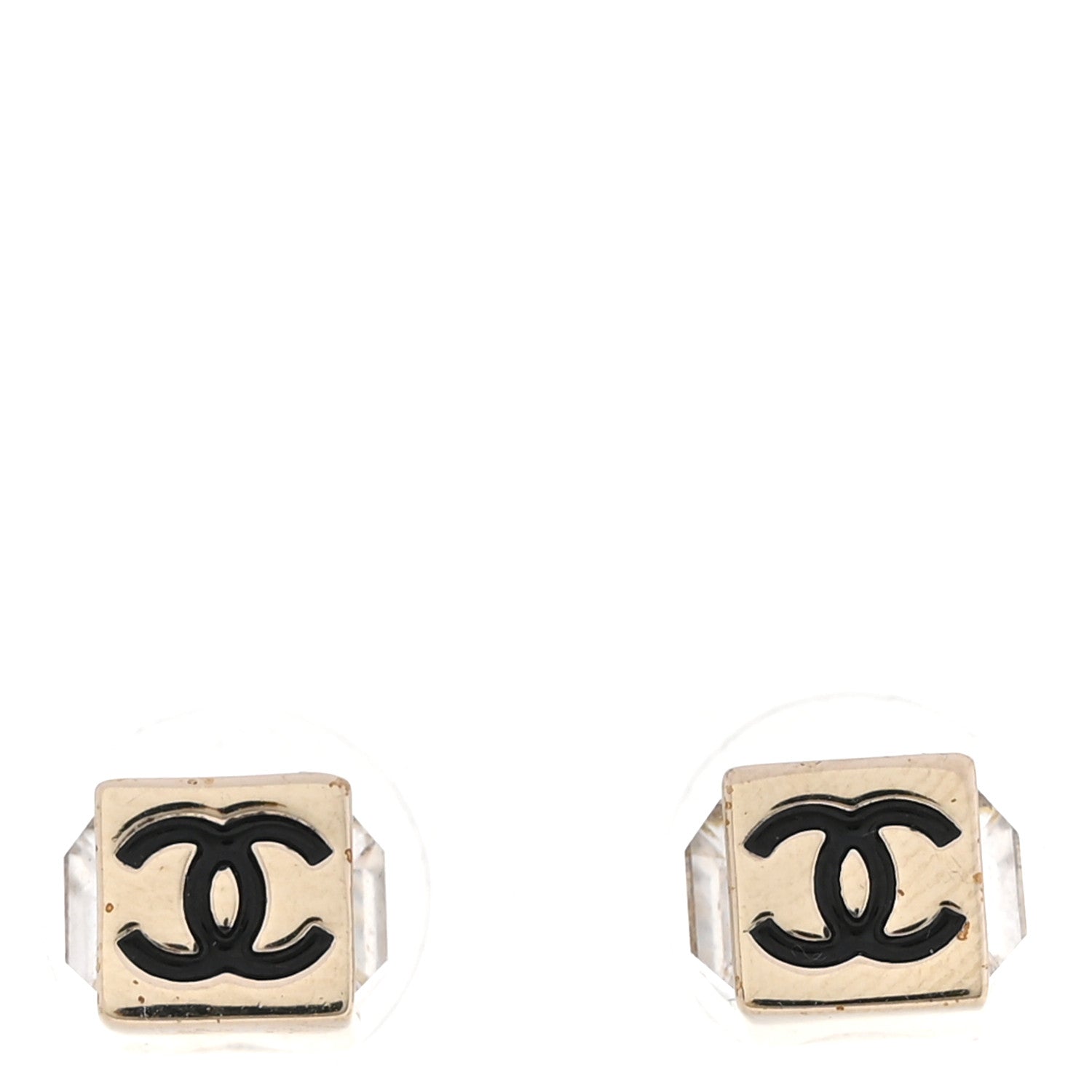 Chanel Metal Enamel Crystal CC Cube Earrings Gold Black 1 of 5