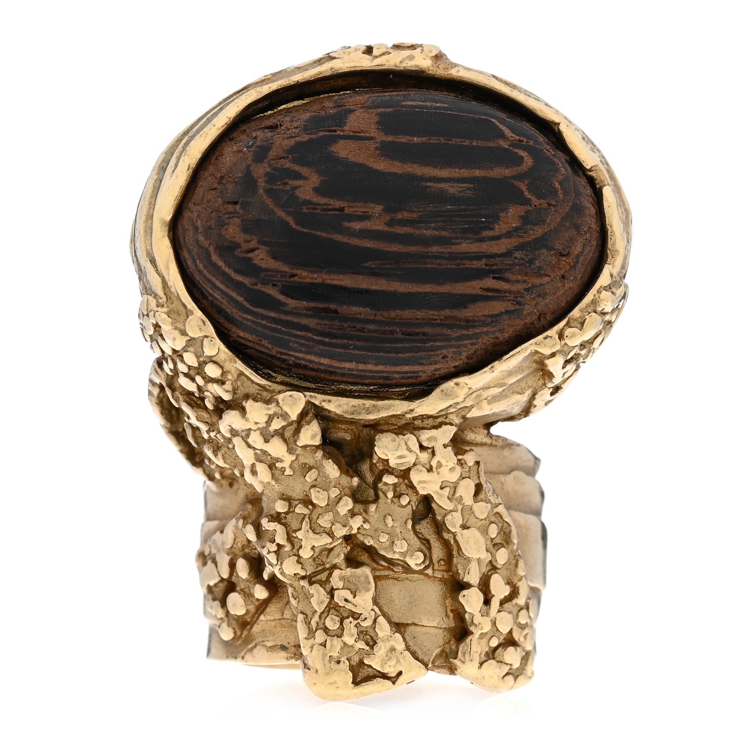 Saint Laurent Glass Cabochon Arty Ovale Ring 7 Wood 1 of 4