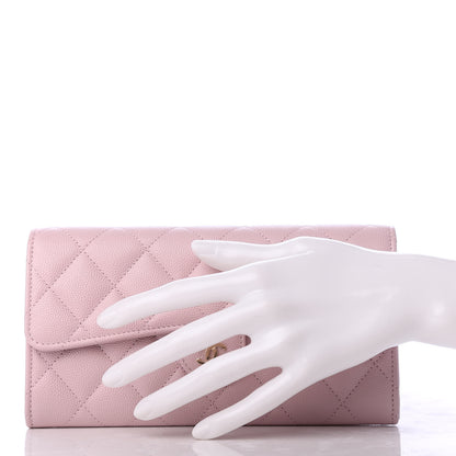 Chanel Caviar Quilted Large Gusset Flap Wallet Light Pink 2 of 9