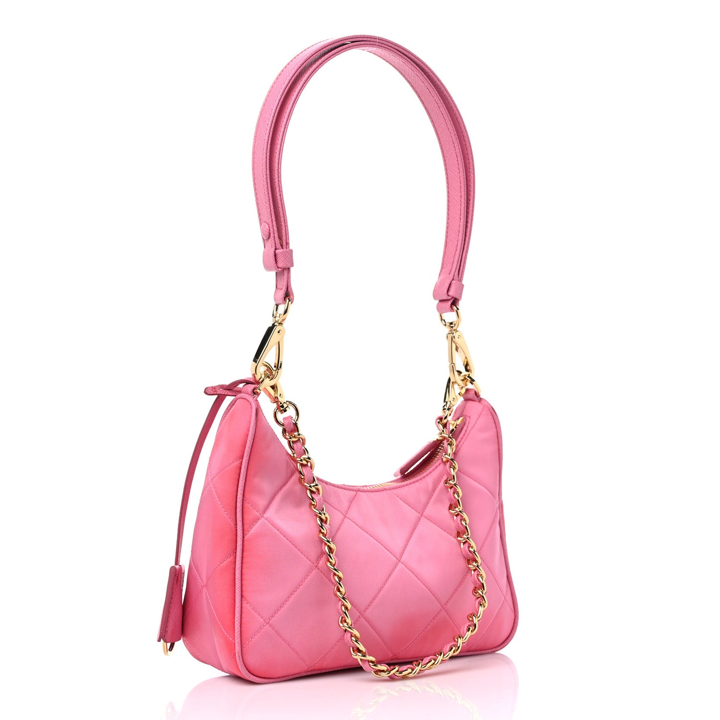 Re-Nylon Saffiano Stitched Mini Re-Edition 1995 Chaine Shoulder Bag Begonia
