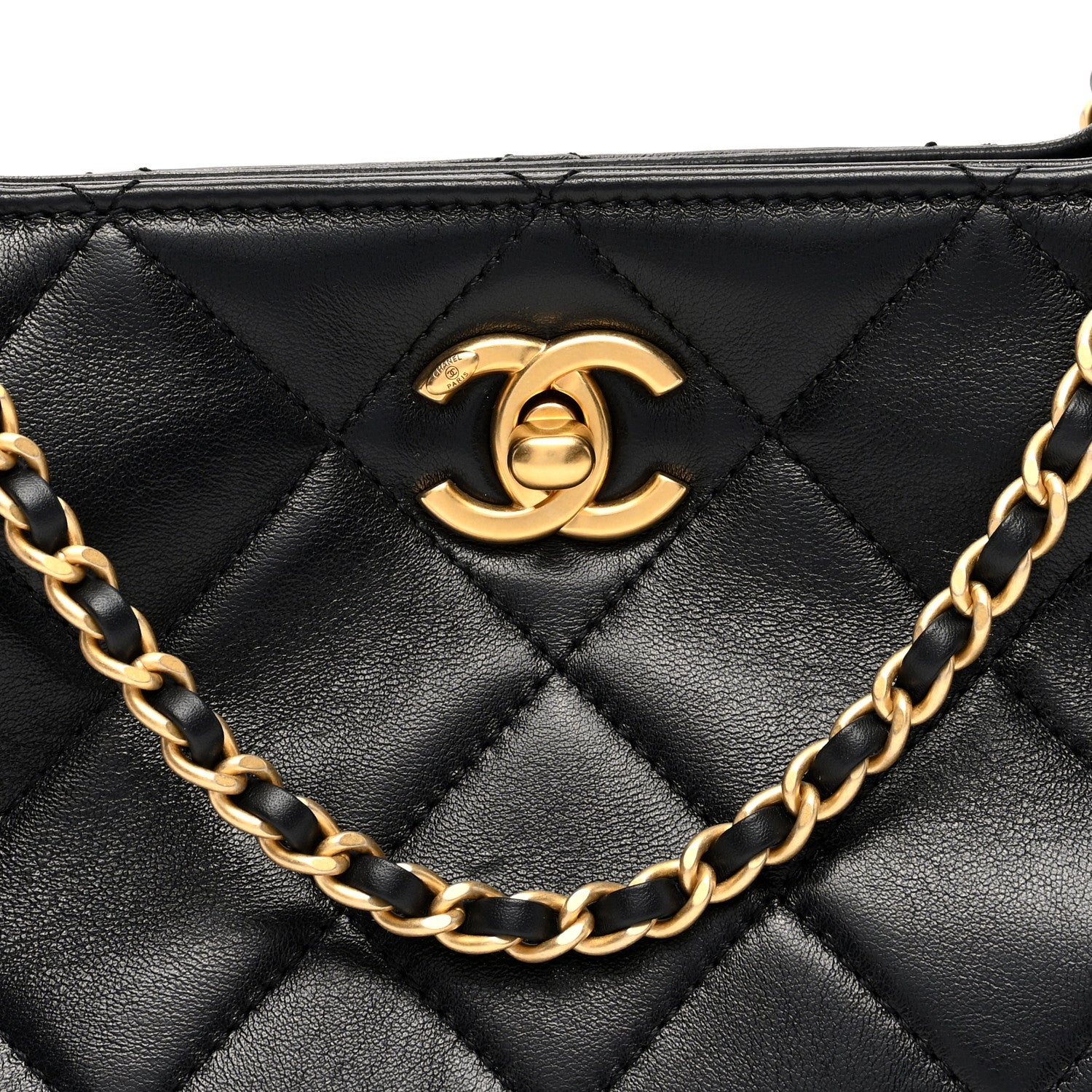 Chanel Shiny Lambskin Pearl Small Shopping Bag Black 1639340