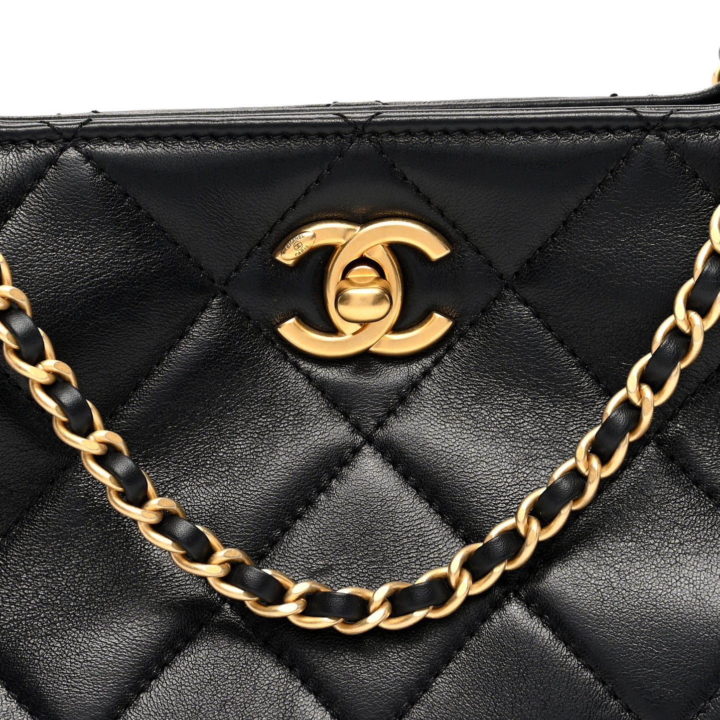 Shiny Lambskin Pearl Small Shopping Bag Black