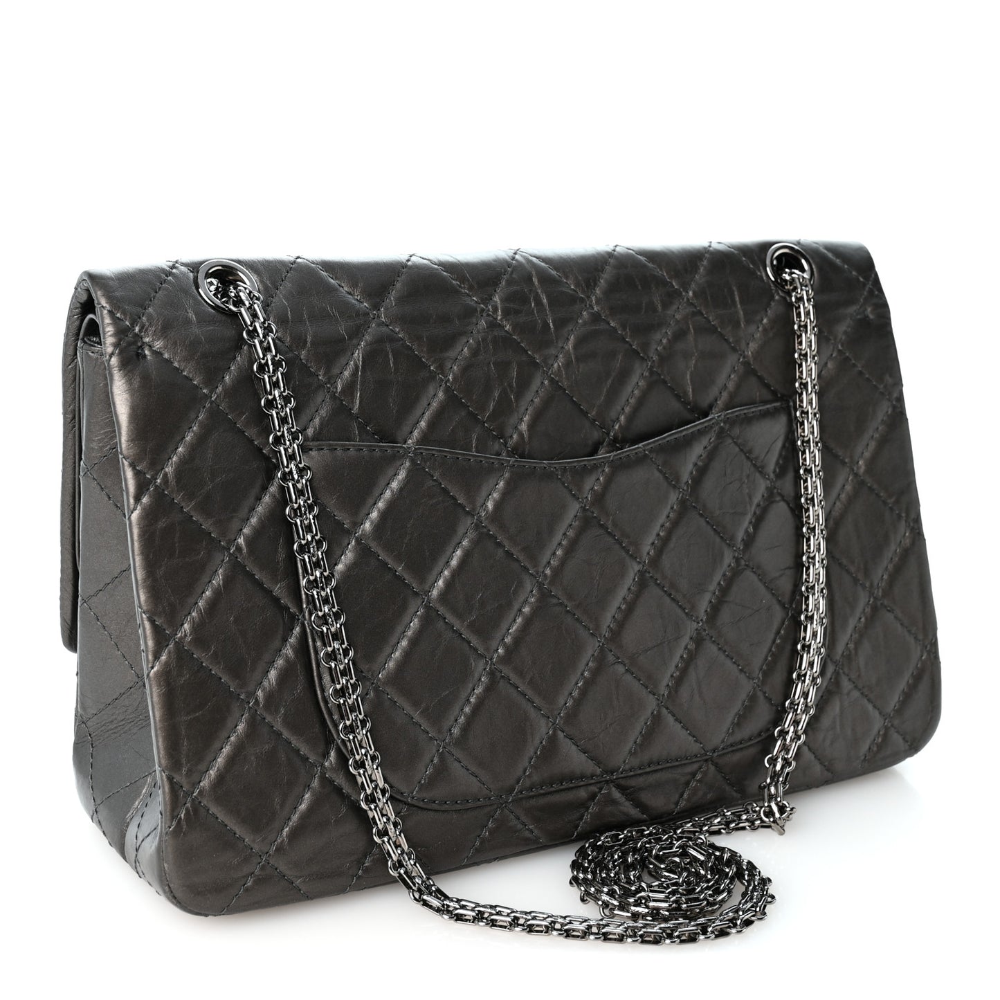 Metallic Aged Calfskin Quilted 2.55 Reissue 227 Flap Dark Grey