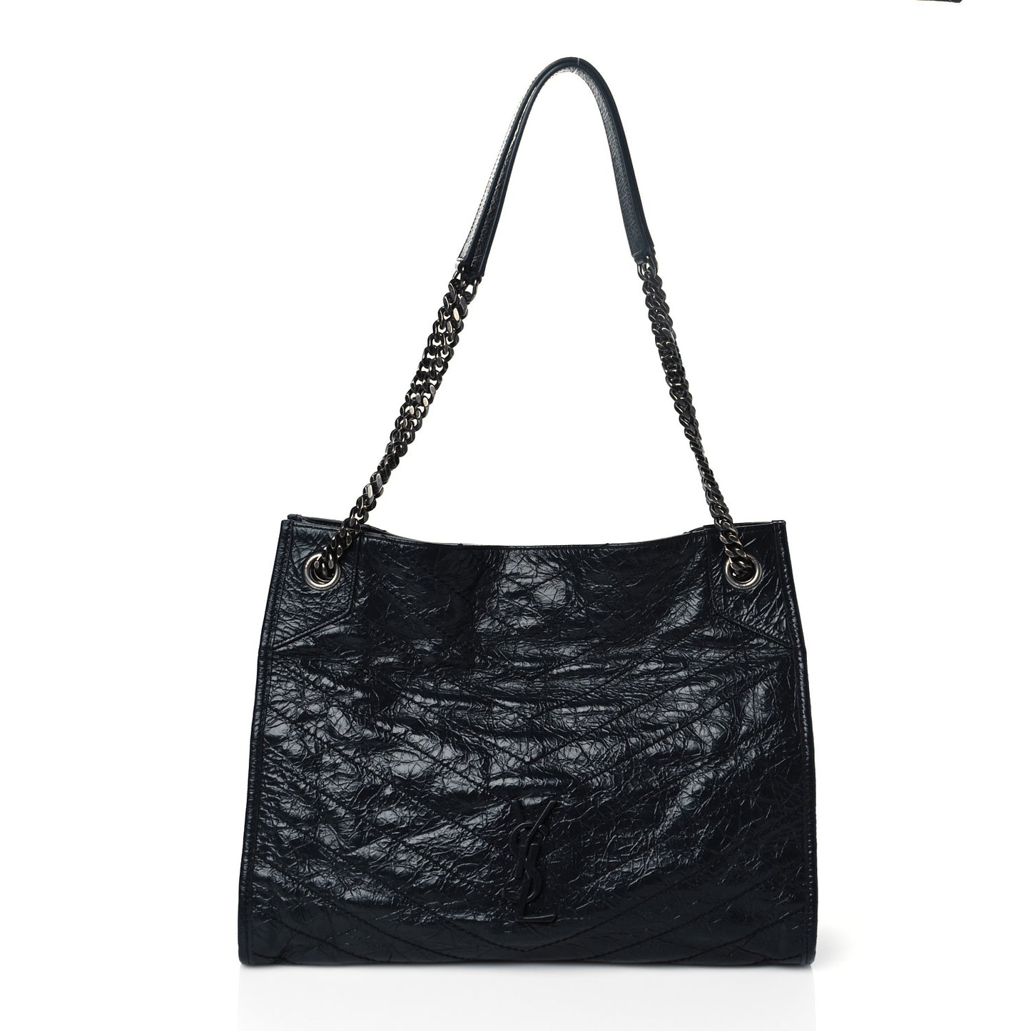 Crinkled Calfskin Matelasse Monogram Medium Niki Shopper Tote Deep Marine