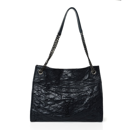 Saint Laurent Crinkled Calfskin Matelasse Monogram Medium Niki Shopper Tote Deep Marine 1 of 10