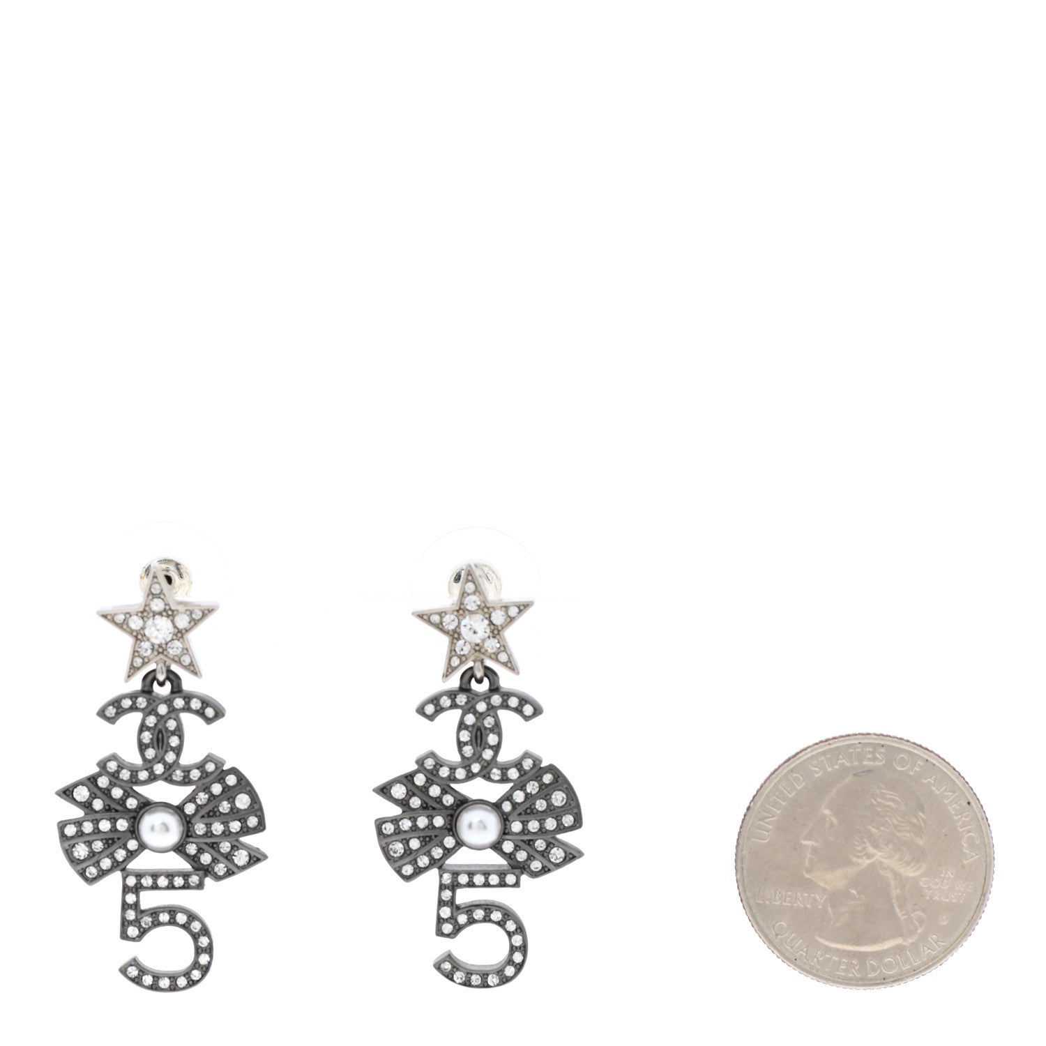 Chanel Ruthenium Crystal Pearl CC Drop Earrings 2 of 5