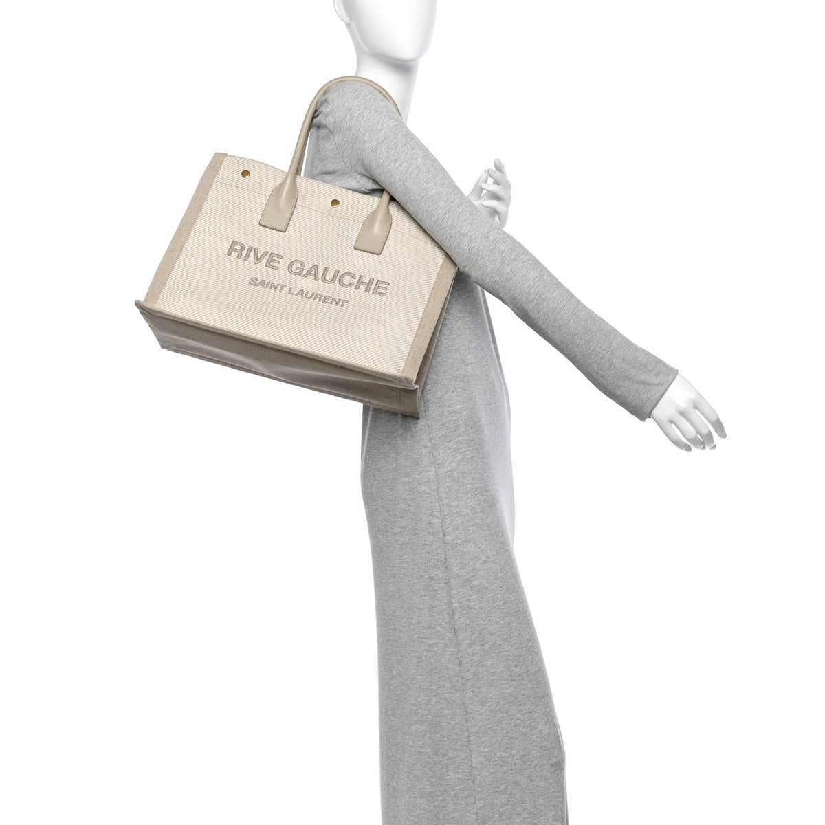 Linen Calfskin Small Rive Gauche Tote Beige Sea Salt