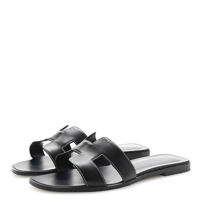Hermes Box Calfskin Oran Sandals 39 Black 4 of 10
