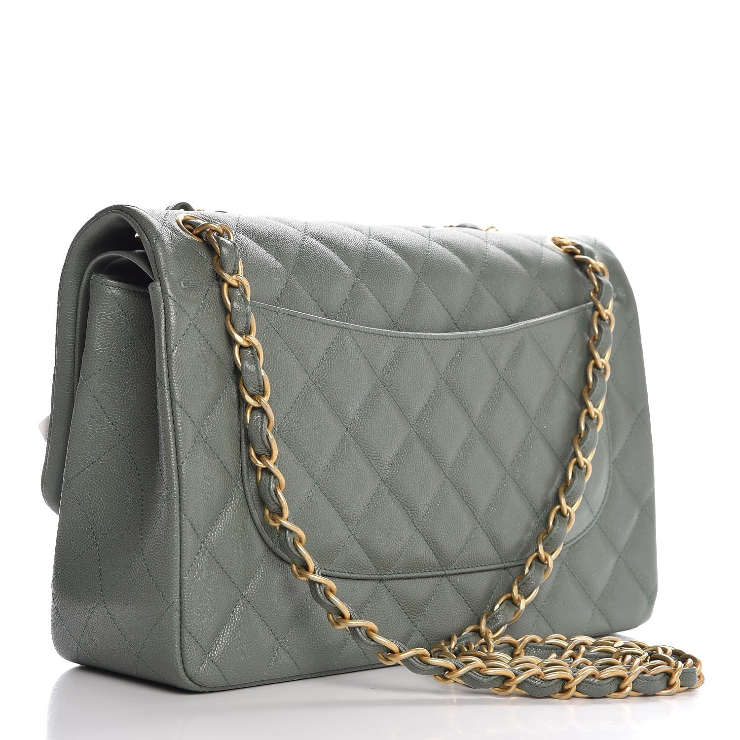 Chanel Iridescent Caviar Quilted Jumbo Double Flap Green 3 of 8