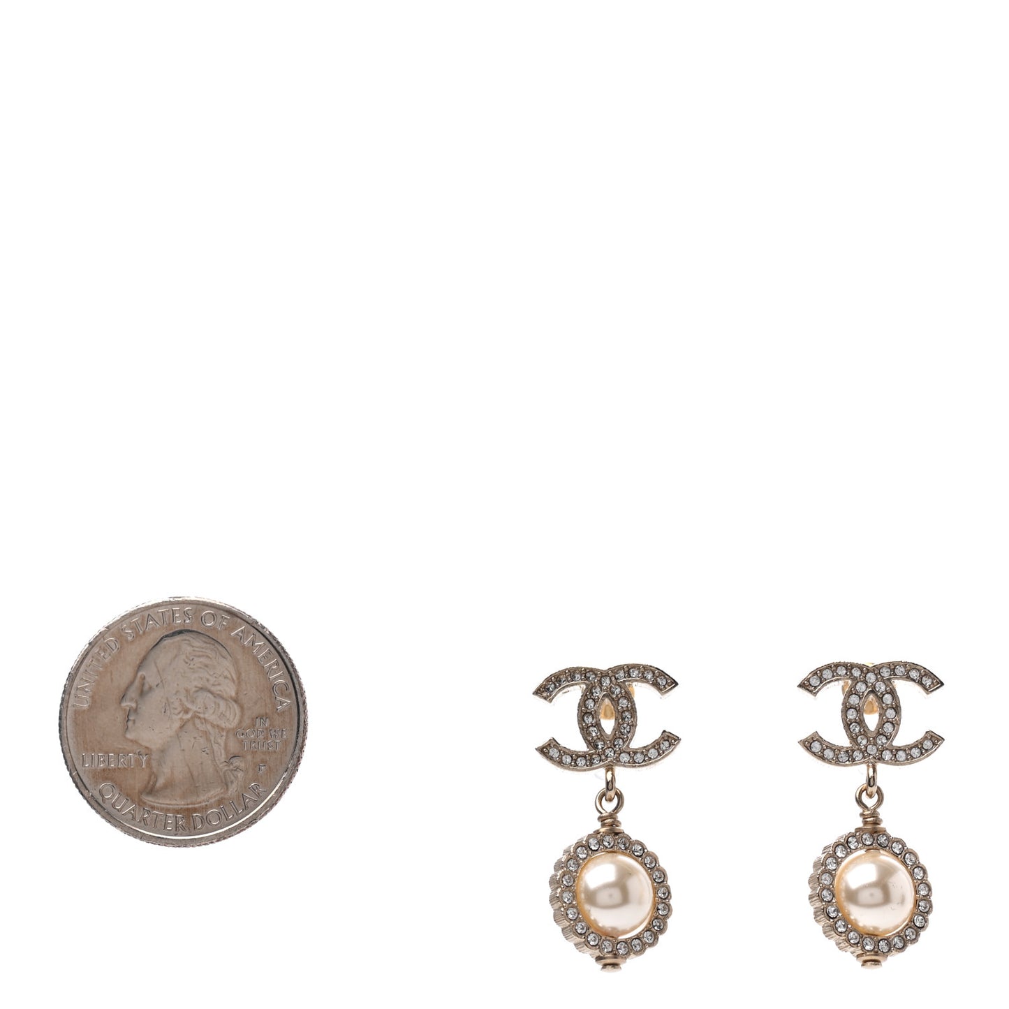 Crystal Pearl CC Drop Earrings Gold