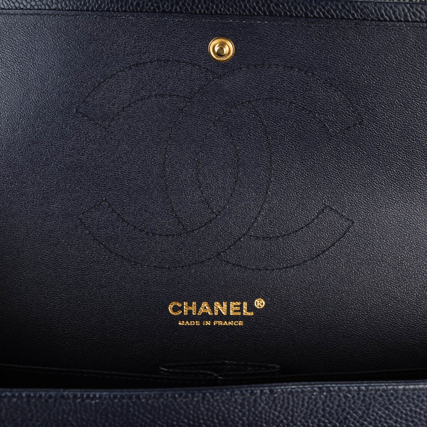 Caviar Quilted Jumbo Double Flap Navy Blue