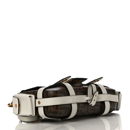 Fendi Glazed Fabric Vitello Century FF 1974 Large Baguette Cage Mogano Panna White Ice 4 of 9