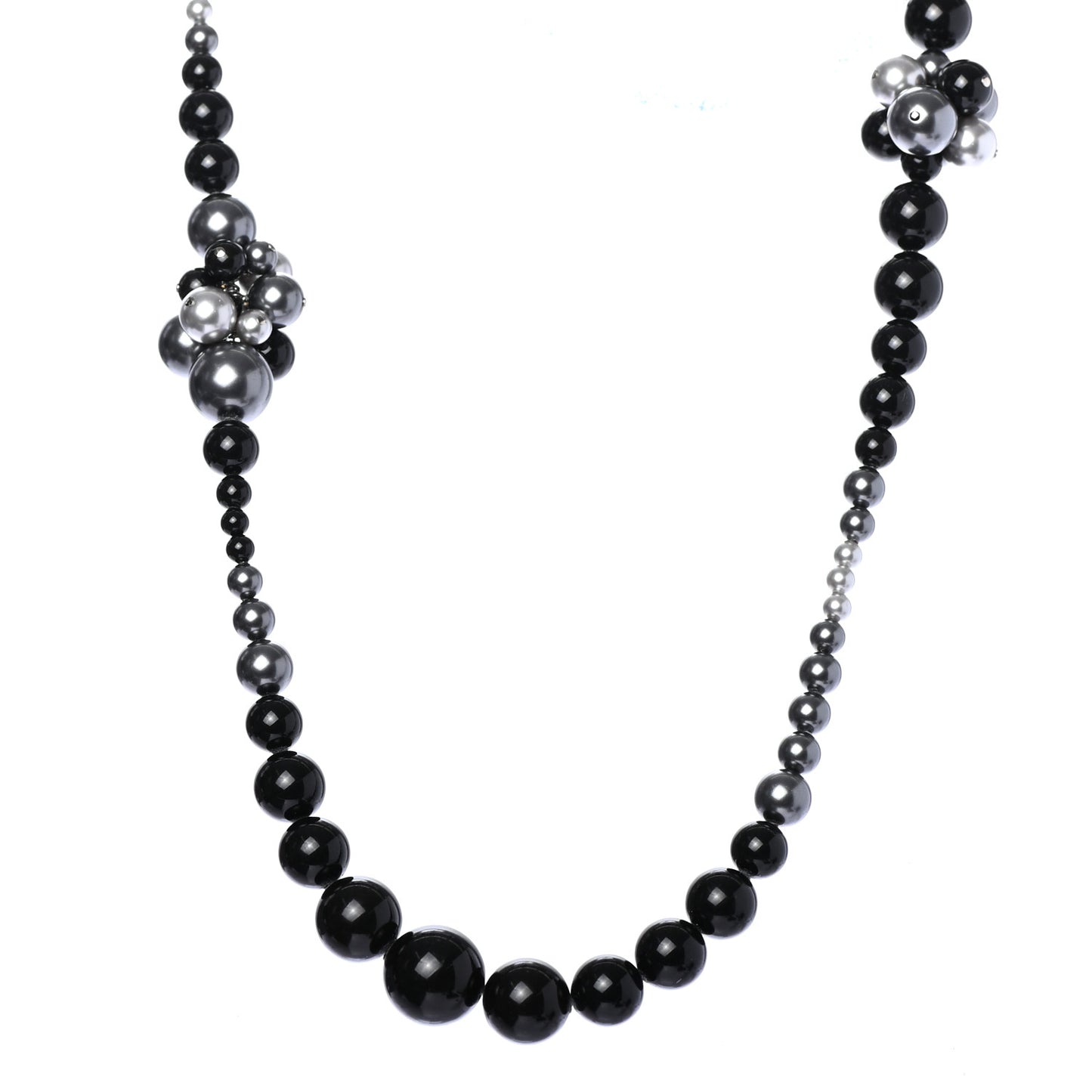 Pearl Beaded CC Long Necklace Black Grey