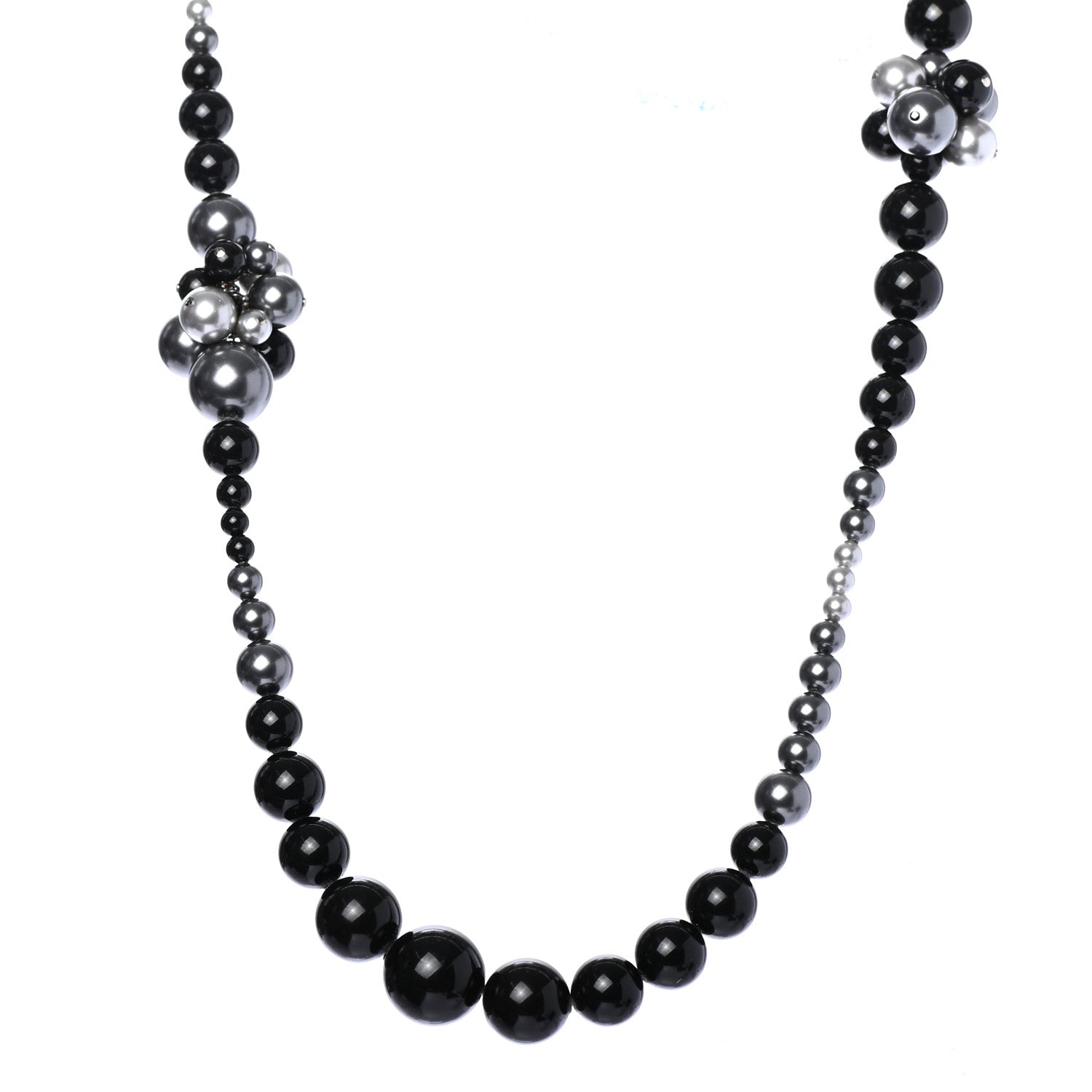 Chanel Pearl Beaded CC Long Necklace Black Grey 1 of 5