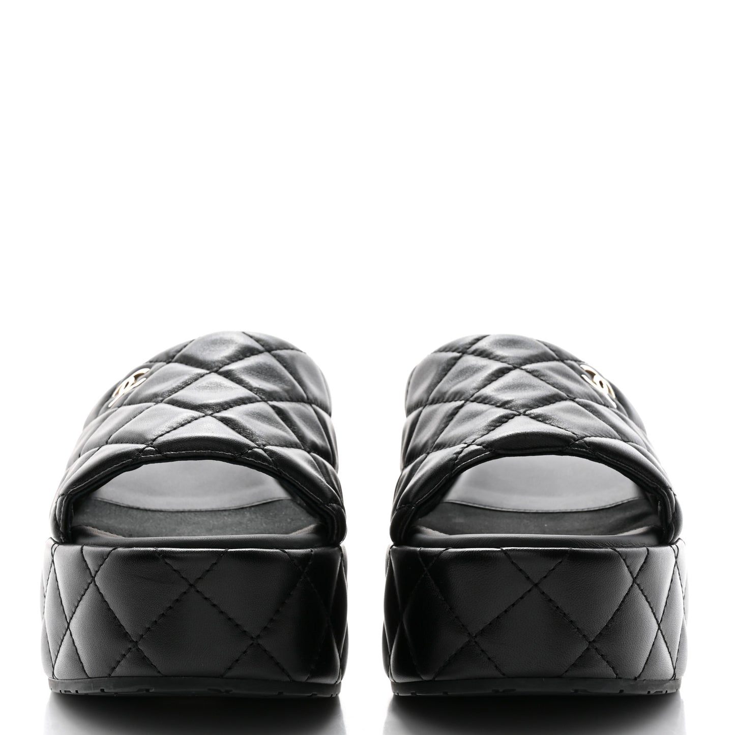 Lambskin Quilted CC Mules Wedge Sandals 41 Black