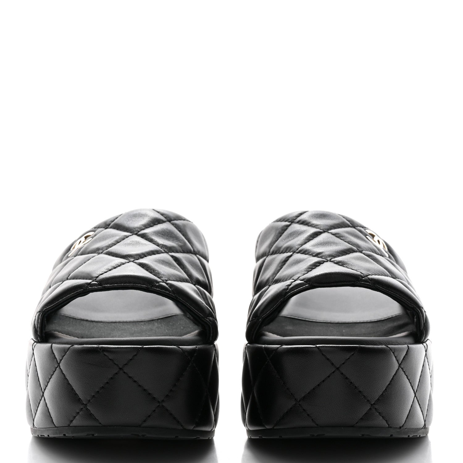 Chanel Lambskin Quilted CC Mules Wedge Sandals 41 Black 2 of 9