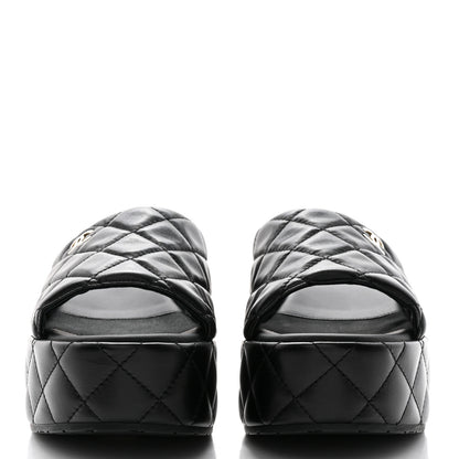 Chanel Lambskin Quilted CC Mules Wedge Sandals 41 Black 2 of 9