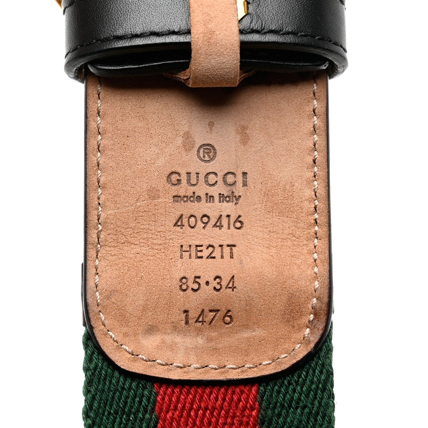 Gucci Nylon Calfskin Double G Web 40mm Belt 85 34 Green Red Black 5 of 7