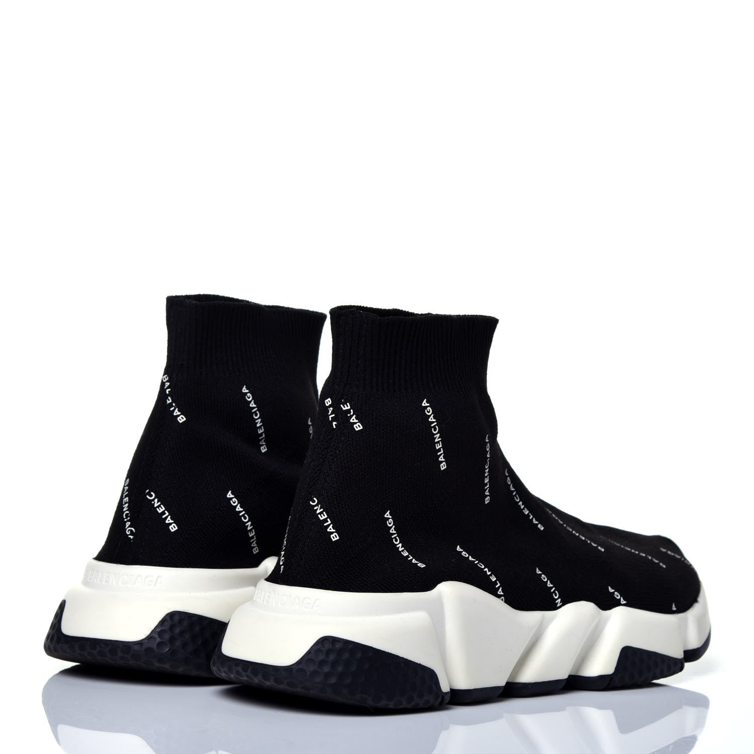 Balenciaga Neoprene Knit Allover Logo Bi-Color Sole Womens Speed Sneakers 36 Black White 4 of 8