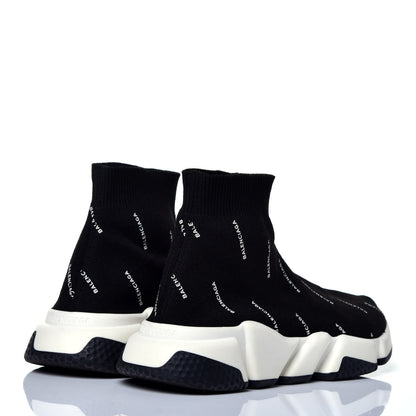 Balenciaga Neoprene Knit Allover Logo Bi-Color Sole Womens Speed Sneakers 36 Black White 4 of 8