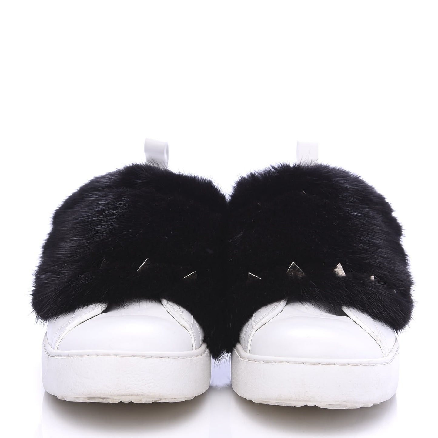 Calfskin Mink Fur Sneakers 36 White Black