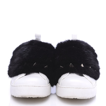 Valentino Garavani Calfskin Mink Fur Sneakers 36 White Black 2 of 9