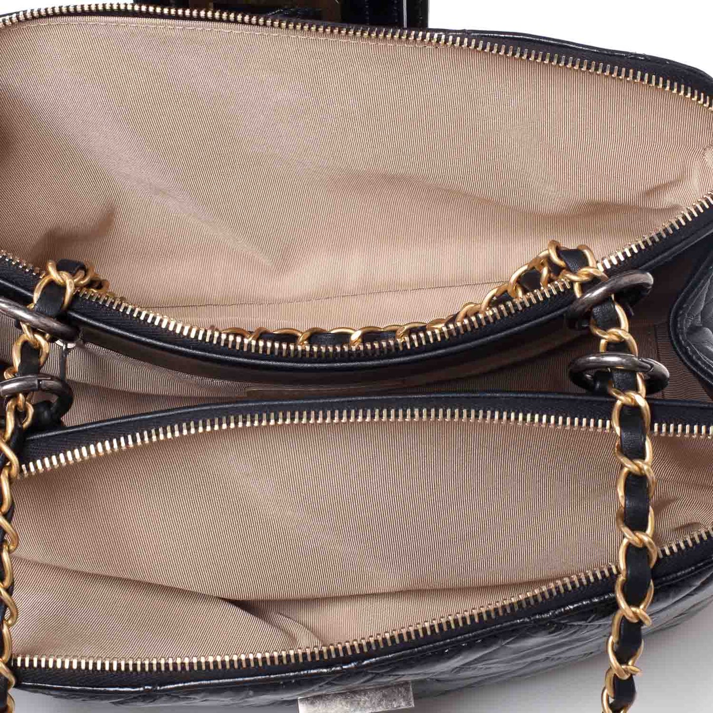 Glazed Calfskin Mademoiselle Zip Shopping Tote Black