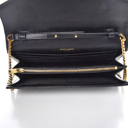 Saint Laurent Grain De Poudre Matelasse Chevron Monogram Chain Wallet Black 5 of 7