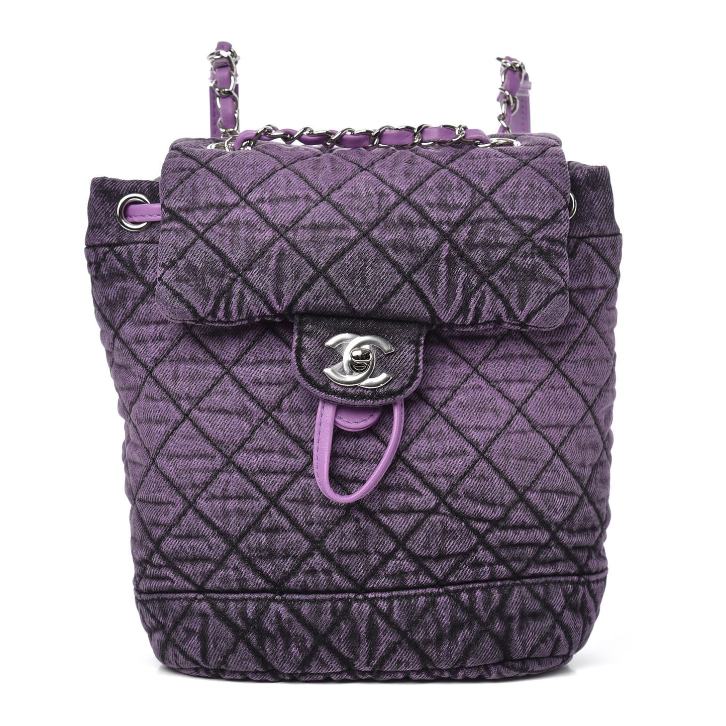 Washed Denim Quilted Denimpression Backpack Violet Purple Black