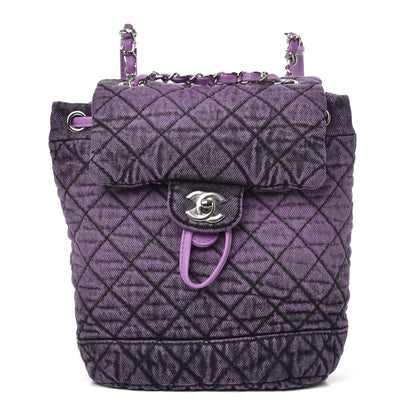 Chanel Washed Denim Quilted Denimpression Backpack Violet Purple Black 1 of 9
