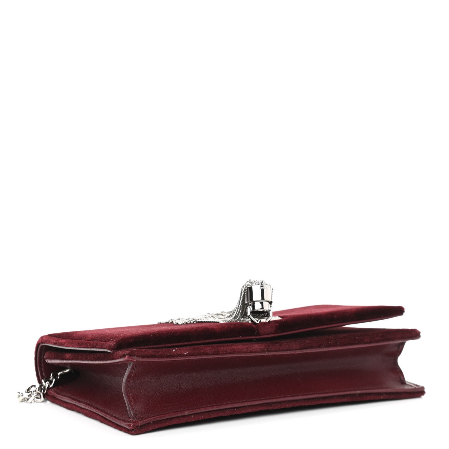 Saint Laurent Velvet Crystal Monogram Kate Tassel Shoulder Bag Burgundy 4 of 10