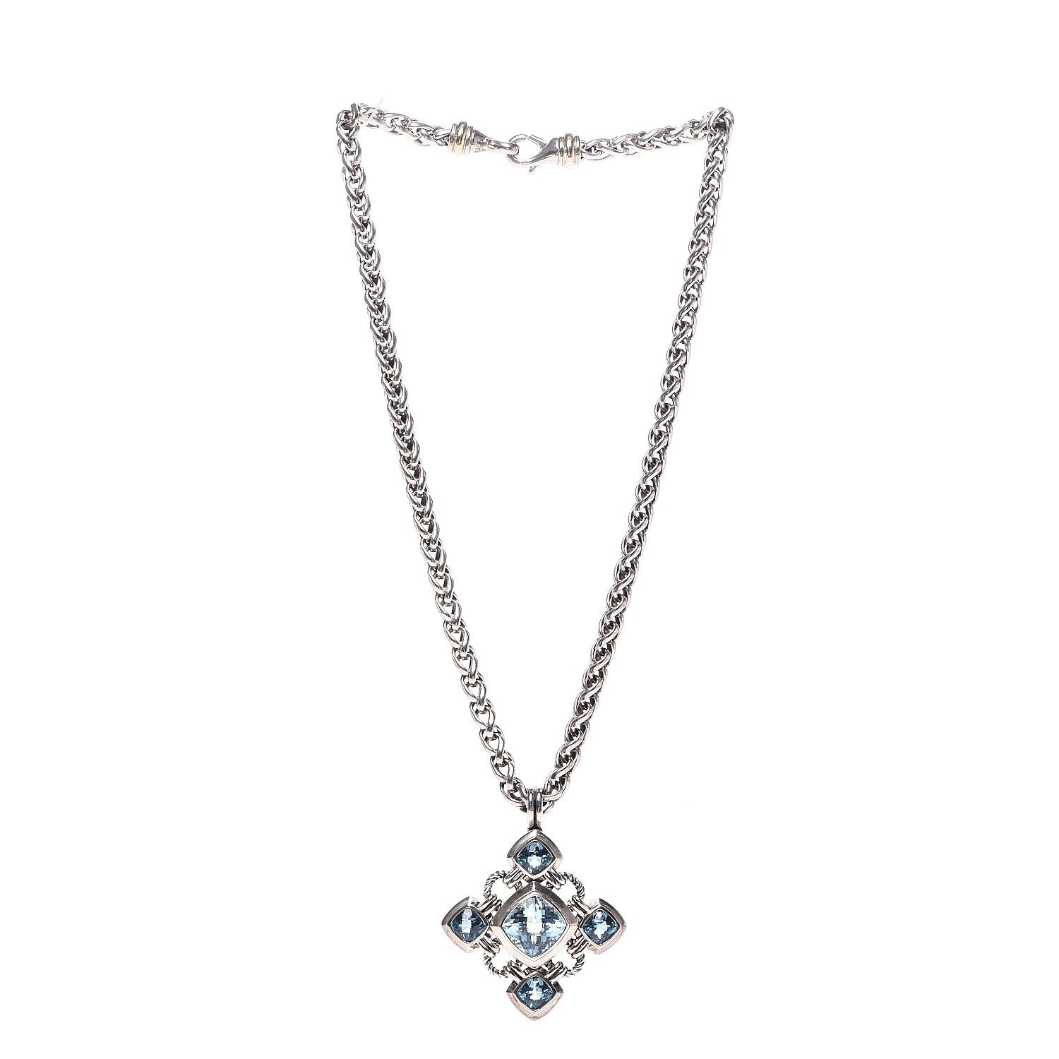 David Yurman Sterling Silver Blue Topaz Renaissance Cross Enhancer Pendant Necklace 3 of 6