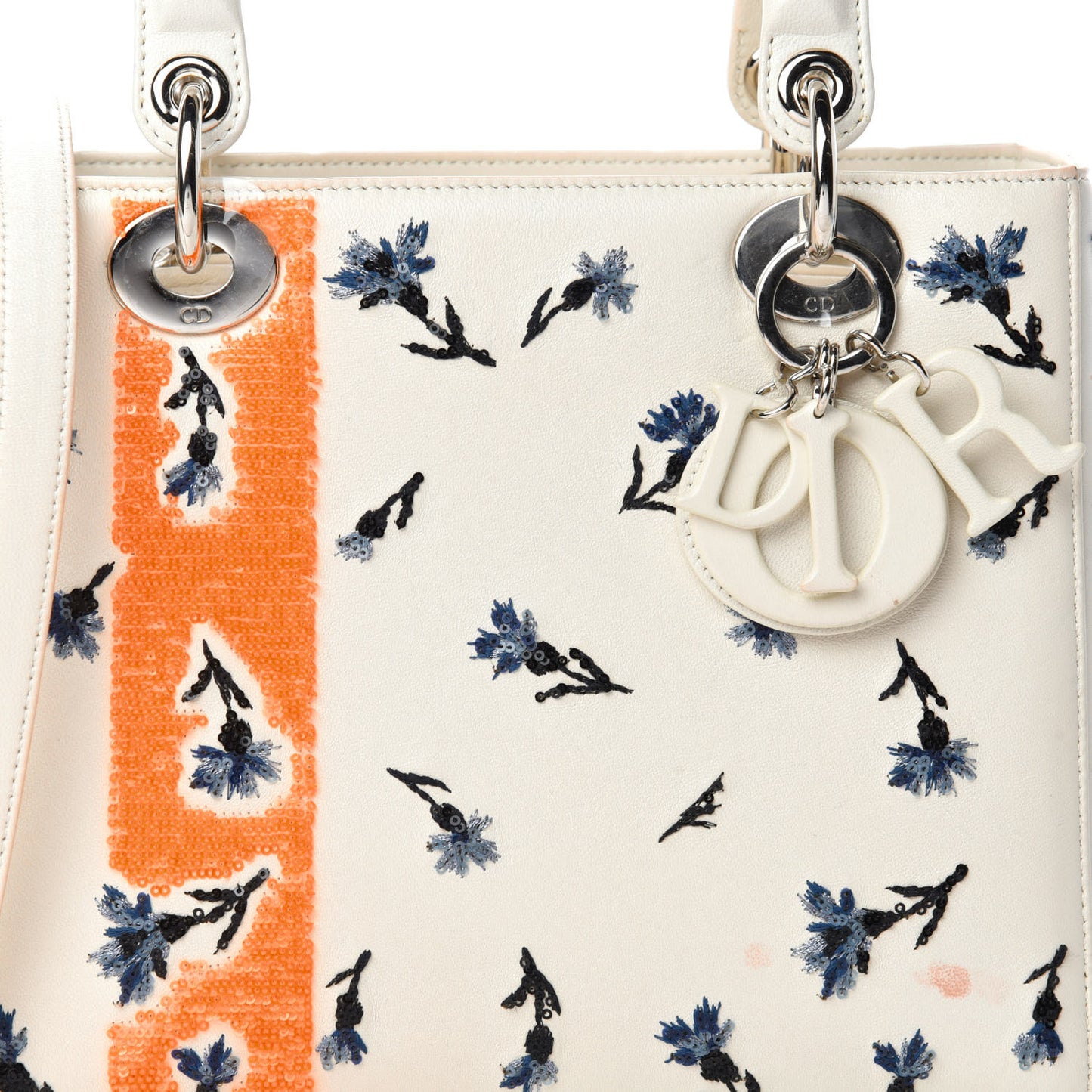 Lambskin Embroidered Sequin Medium Flower Lady Dior Off White