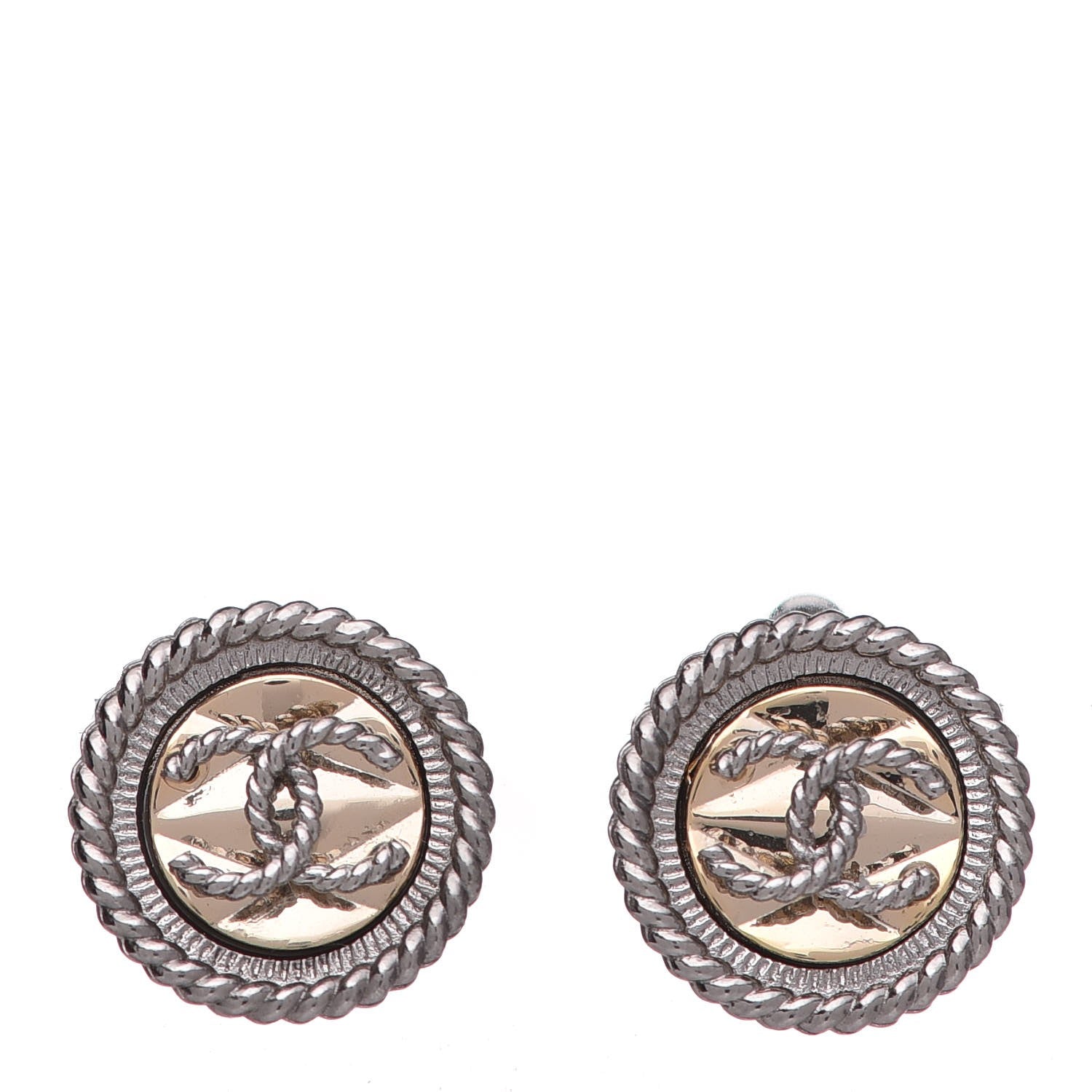 Chanel Twisted CC Round Earrings Gold Silver 1 of 6