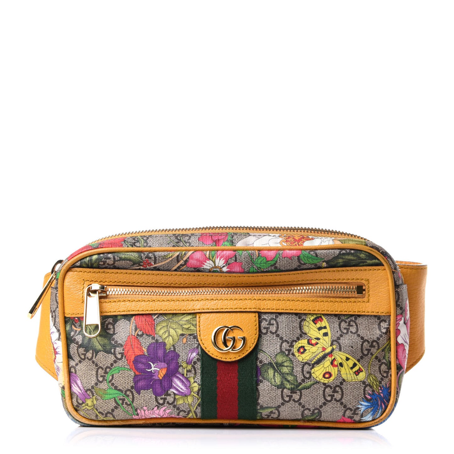 GG Supreme Monogram Flora Medium Ophidia Belt Bag Beige Multicolor Crop