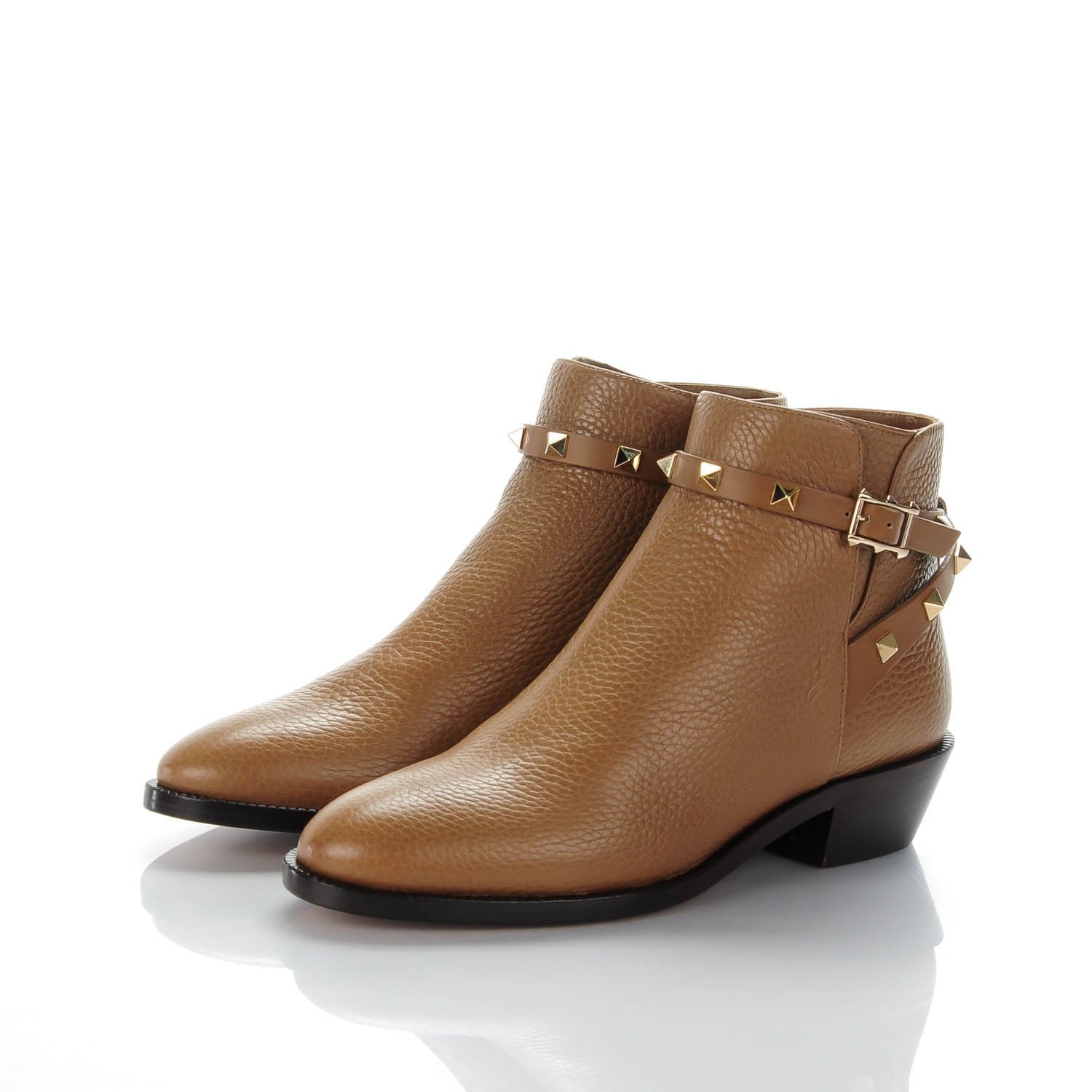 Valentino Garavani Grained Calfskin Rockstud Single Buckle 35mm Cowboy Ankle Boots 36 Nocciola 3 of 7