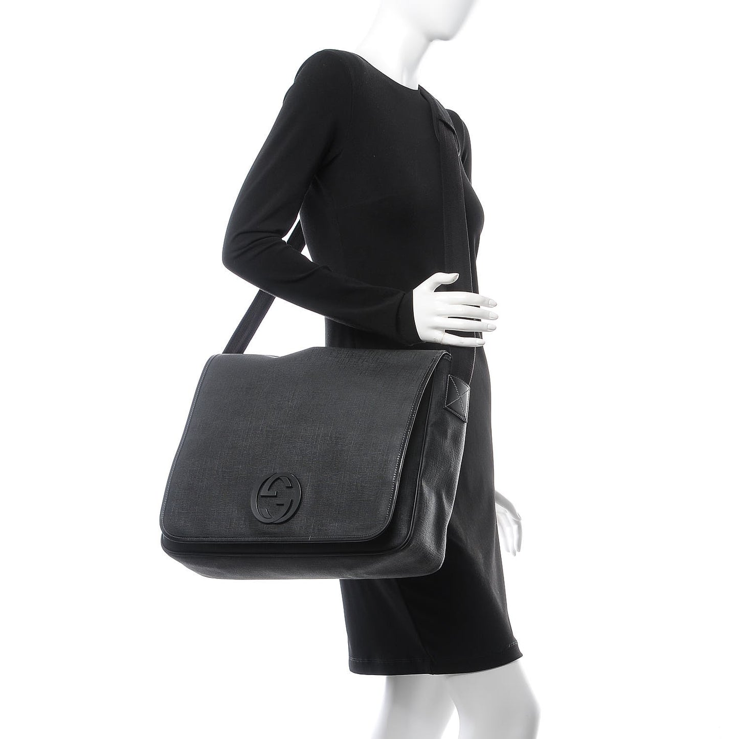 Coated Canvas Interlocking G Large Flap Messenger Bag Black