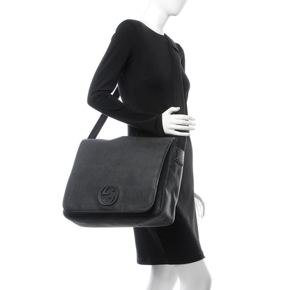 Gucci Coated Canvas Interlocking G Large Flap Messenger Bag Black 2 of 11