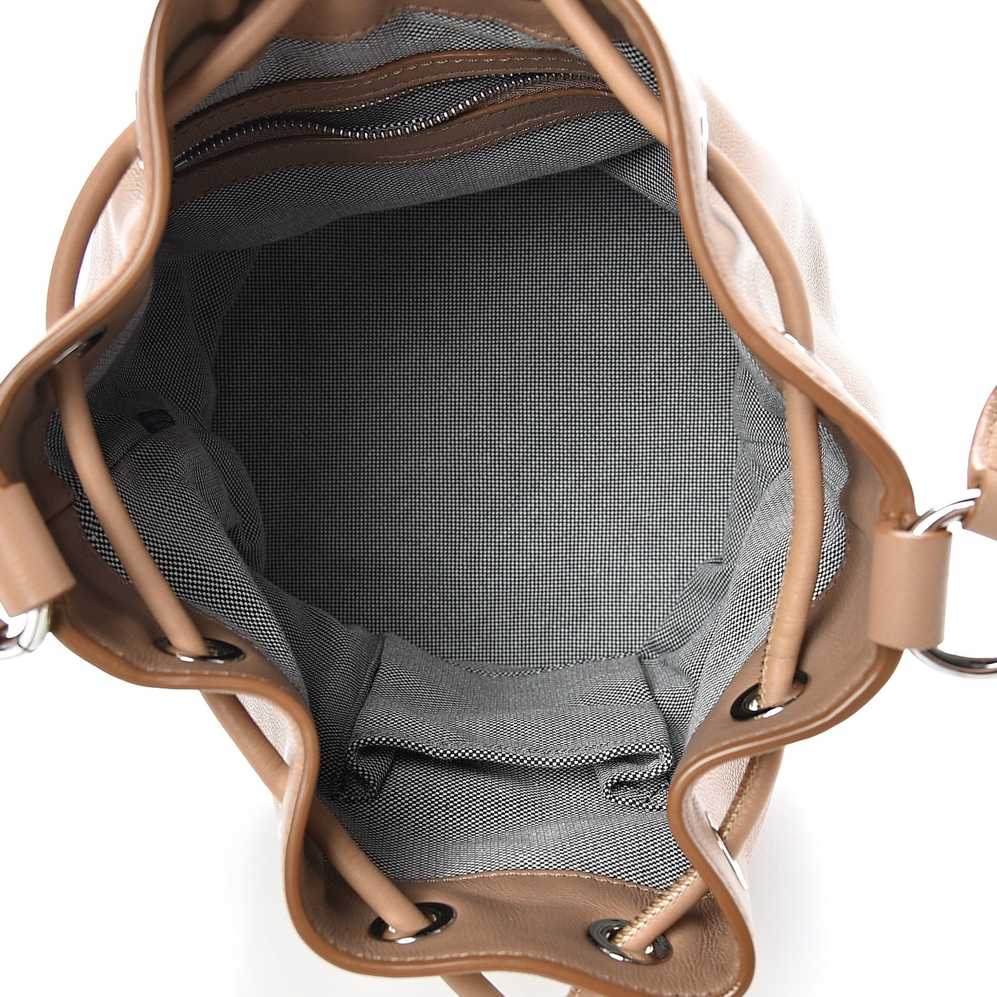 Calfskin Studded Alpha Bucket Bag Latte