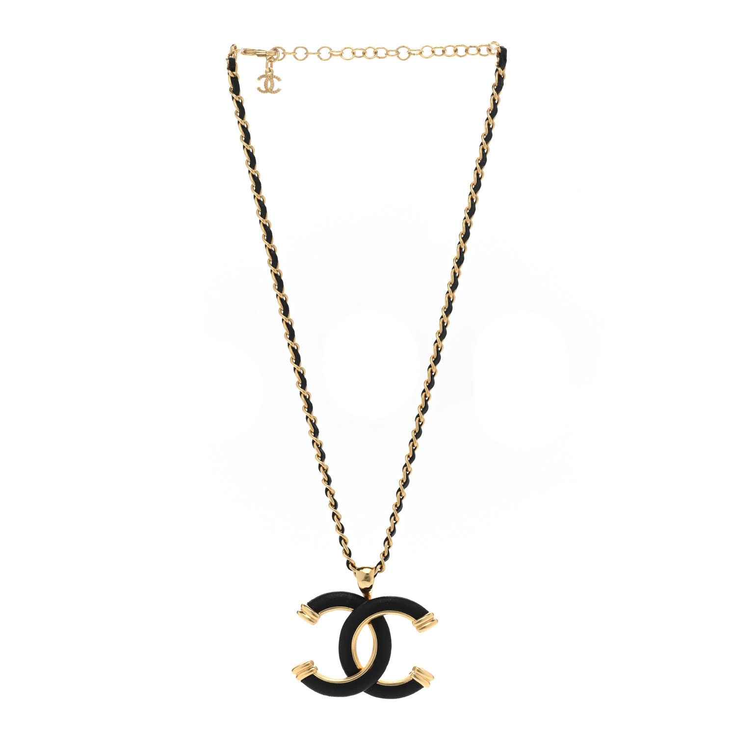 Chanel Metal Lambskin Chain CC Necklace Black Gold 3 of 6