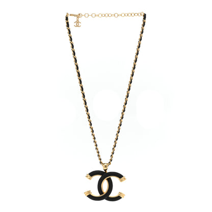 Chanel Metal Lambskin Chain CC Necklace Black Gold 3 of 6