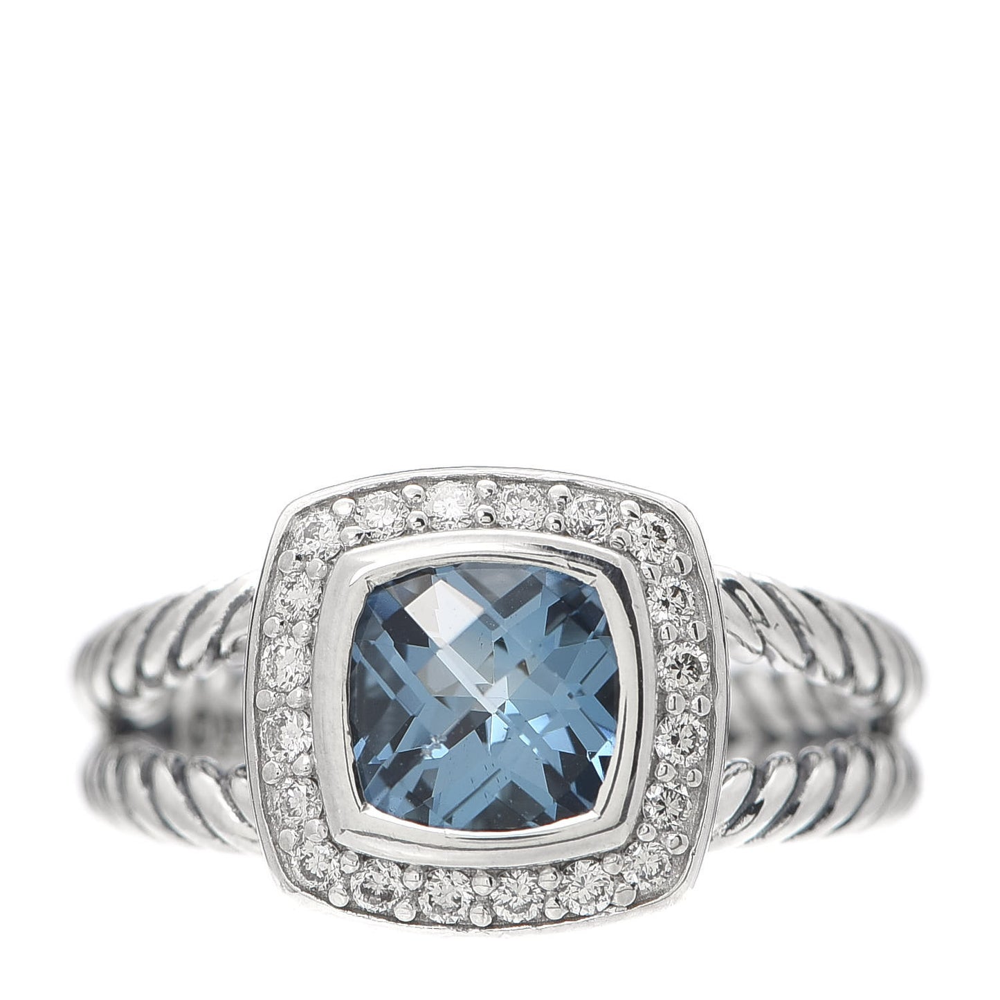 Sterling Silver Diamond Blue Topaz 7mm Petite Albion Ring 52 6