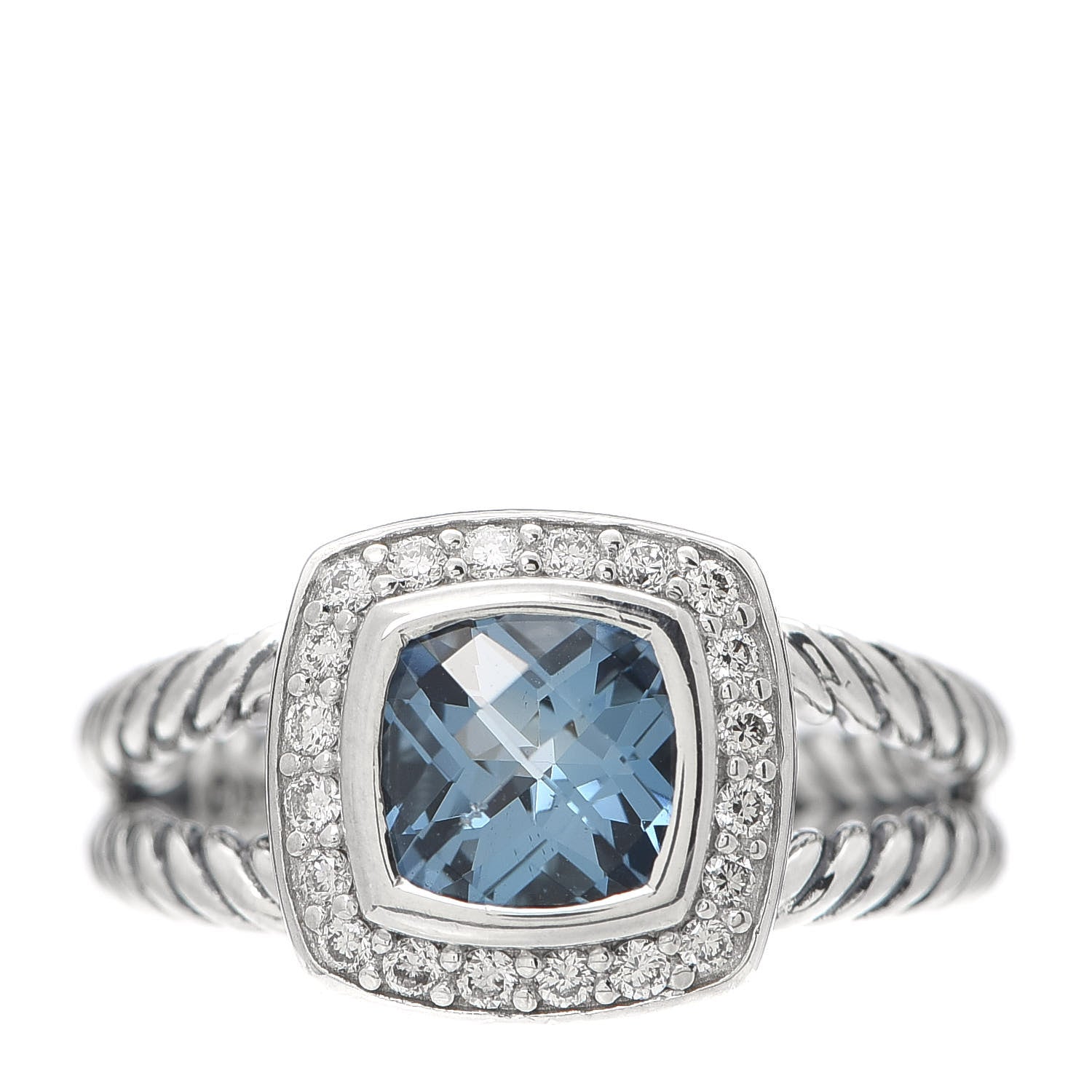 David Yurman Sterling Silver Diamond Blue Topaz 7mm Petite Albion Ring 52 6 1 of 4