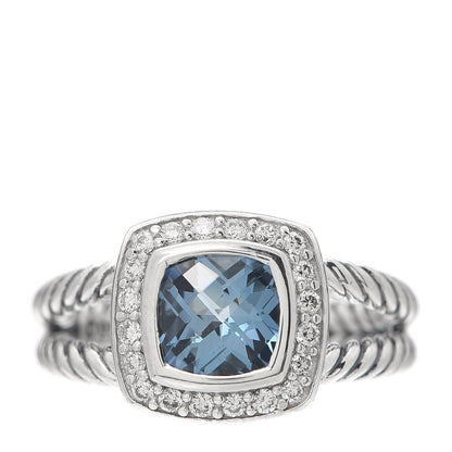 David Yurman Sterling Silver Diamond Blue Topaz 7mm Petite Albion Ring 52 6 1 of 4